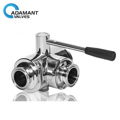Sanitary Stainless Steel 3-way Full Port Ball Valve with Tri-clamp Ends, Manual Type